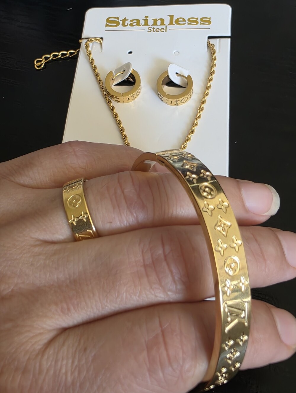 Gold Stainless Steel Women's Set Bracelet &Ring